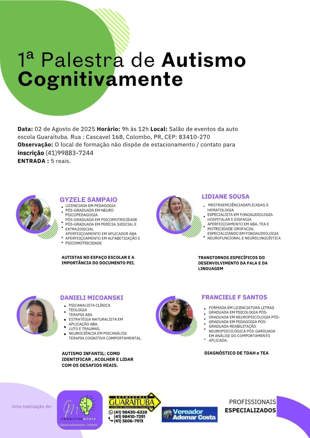 1ª Palestra de Autismo – Cognitivamente: conhecimento, empatia e inclusão em foco
