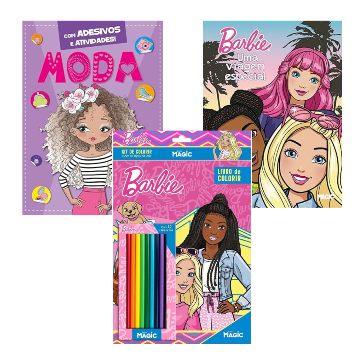 Kit Barbie Criativo & Fashion – Colorir, Quebra-Cabeça e Moda | 3 Livros Infantis