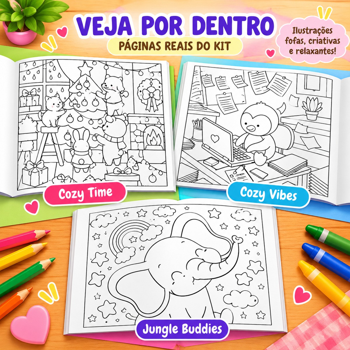 Imagem 2 de Kit 3 Livros de Colorir Relaxante – Cozy Time, Cozy Vibes e Jungle Buddies
