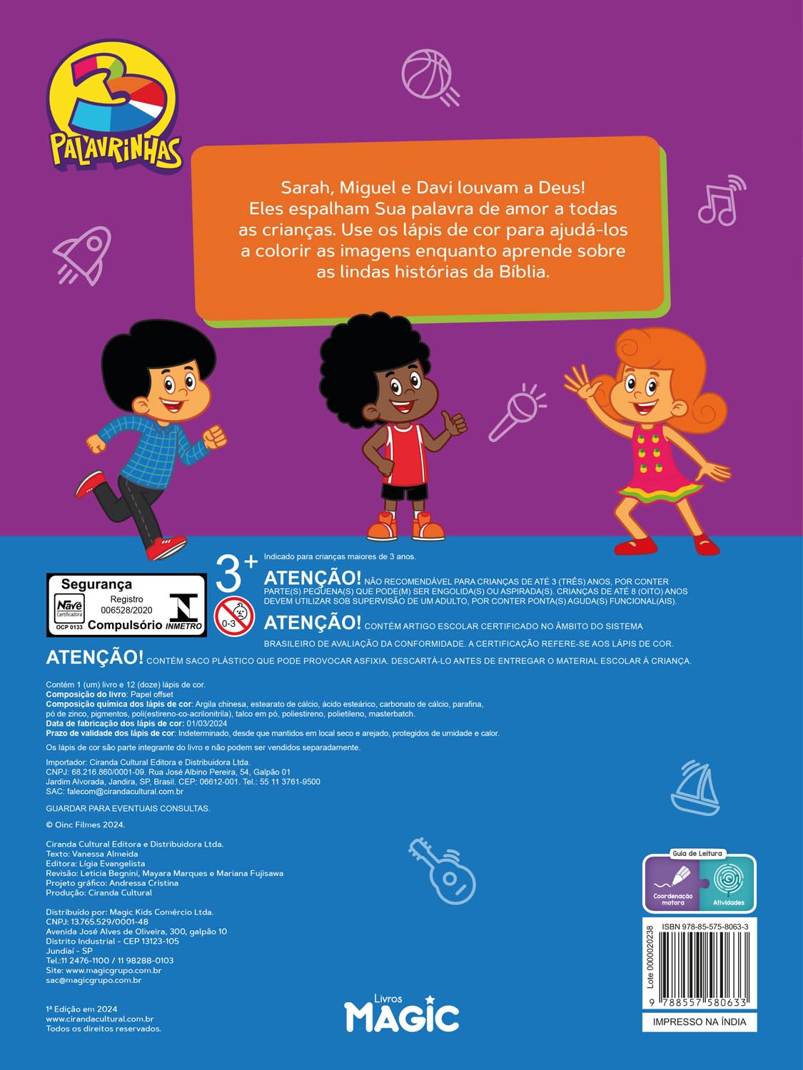 Imagem 3 de Kit Infantil Bíblico 3 Palavrinhas + 8 Livros para Colorir com 12 Lápis