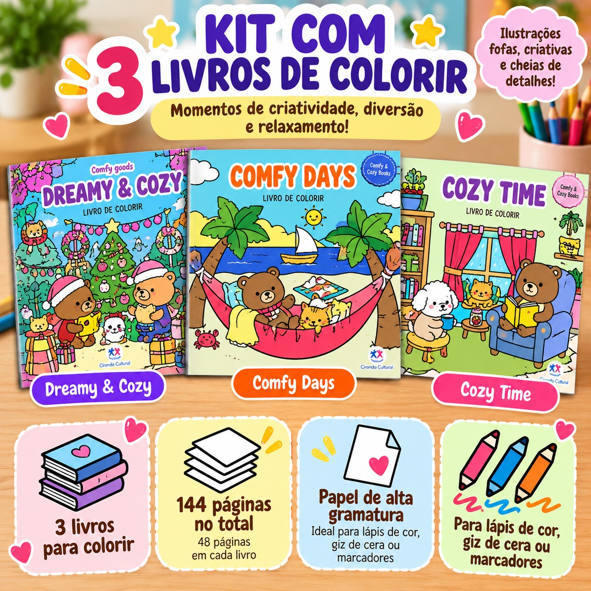 Imagem 2 de Kit 3 Livros de Colorir Comfy & Cozy – Comfy Days + Dreamy & Cozy + Cozy Time