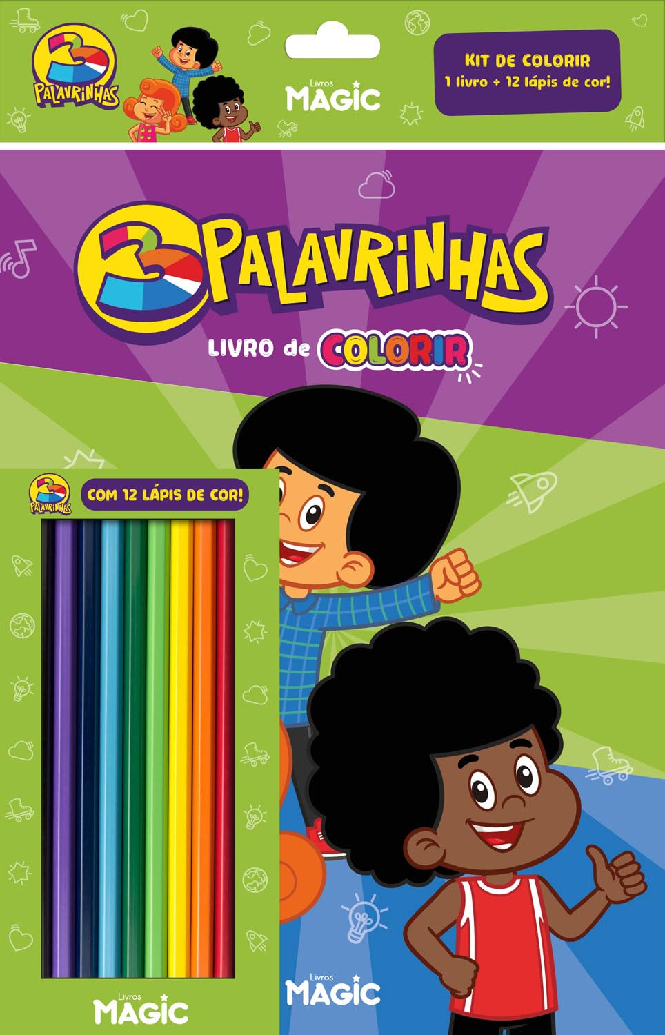 Imagem 2 de Kit Infantil Bíblico 3 Palavrinhas + 8 Livros para Colorir com 12 Lápis