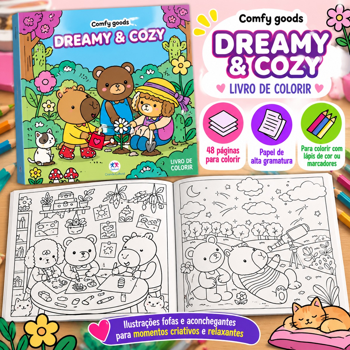 Imagem 3 de Dreamy and Cozy Livro de Colorir Fofo Relaxante | Ciranda Cultural